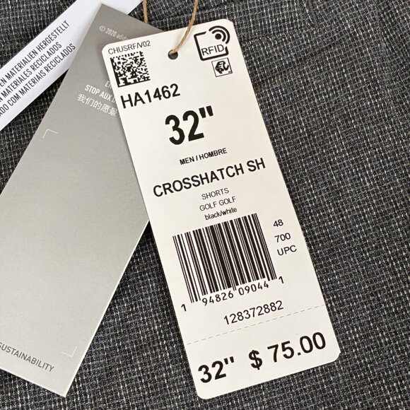 Adidas Crosshatch Golf Shorts NEW Mens 32 Black White Pockets Activewear Preppy - Picture 2 of 10